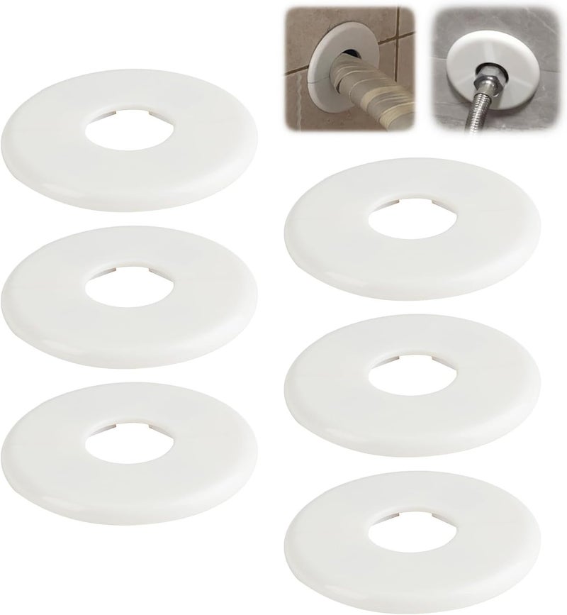 TNJPSEK 6 Pcs Wall Split Flange Round Escutcheon Plate Buckle, Plastic Plumbing Pipe Cover for 1"/26mm Hole Dia Bathroom Sink Faucet Toilet Pipe, Escutcheon Plates for Ceiling Floor Kitchen Decor - Image 1